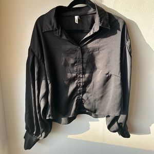 Black Satin Button Up Blouse